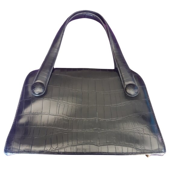 Vintage Naturalizer Faux Crocodile 12"x8" Dark Brown Handbag Purse Kiss Closure - Picture 1 of 16